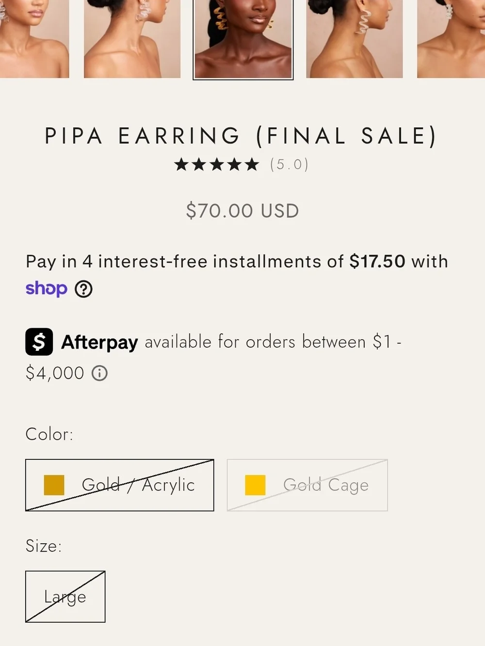 Gold Wave Hoop Earrings with White Backing